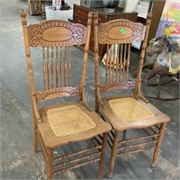 Pair Antique Oak and Cane Chairs