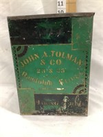 John A. Too an Baking Powder Tin/Bin, 9 1/4”T, 6