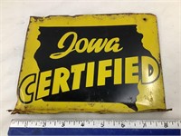 Iowa Certified Tin Sign, 2 Sided, 8”x6”