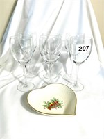 Mikasa Ivory Bone China Heart & 6 Tuscany Wine Gla