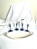 4 Luigi Bormiolo Blue Tulip Cognac Glasses