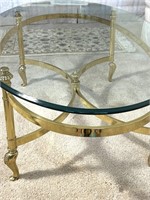 Vintage Brass & Heavy Glass Oval Cocktail Table