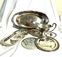 Silver Plate Serving Group ~