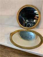 2pc Gilt Framed Round Mirrors