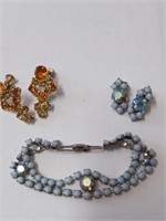 Vtg. Earrings and Bracelets Lot- Blue and Yellow