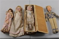 4 Antique Dolls - Porcelain & Celluloid