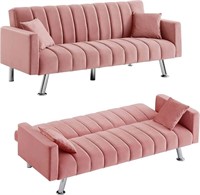 Pink, Upholstered Convertible Sofa Bed