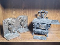 Crescent Cast Iron Toy Stove, Dog Bookends