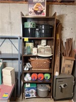 Bookshelf w/ Vintage Canisters, Picnic Basket