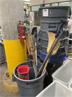 Lot of Janitorial Supplies and Trash Cans