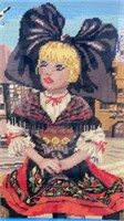 Vintage Dutch Girl Needlepoint Framed