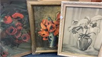 3 Antique FramedPrints R Atkinso Still Life Floral