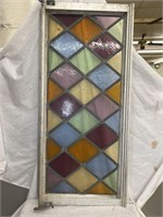 ANTIQUE LARGE HEAVY STAINGLASS WINDOW AND 31 X 18