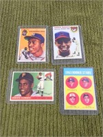 4 assorted baseball cards - Henry Aaron, Ernie