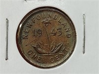1943 MS-60 Newfoundland 1 Cent Coin
