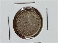 1941 AU-50 Newfoundland 5 Cent Coin