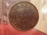 Certified 1 Cent 1907H Cleaned AU-50 ICCS: HP 315