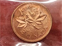 Certified 1 Cent 1965 Large Beads Blunt 5 MS-64