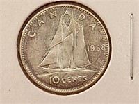 1968 Canada Silver 10 Cent Coin MS-60
