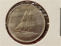 1981 Canada 10 Cent Coin AU-50