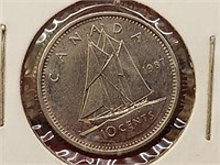 1987 Canada 10 Cent Coin AU-50