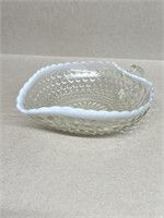 Hobnail candy dish white and clear glass