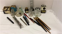 Primitive Ink Wells, Ink Bottles & dip pens