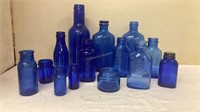 14 Cobalt Blue Medicine, pill, & other bottle lot