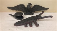 Cast iron bug boot jack, eagle and whale