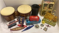 Misc lot - Bongo drum,  trading cards & more