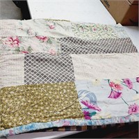 Antique hand Stitched Feed Sack Quilt - READ