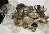 Large Set Glass & Silver-Plate Serving Pieces