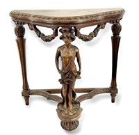 Antique Carved Figural Wood Side Corner Table