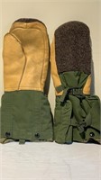 Vintage Army Artic Mittens Leather Wool & Liners