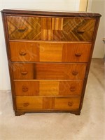 5 drawer highboy with veneer patterned drawers