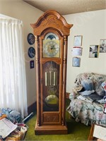 oak case grandfather clock with moon phase dial