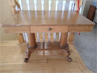 Antique Oak Library Table with Drawer
