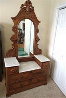 Marble Top Walnut & Burl Victorian Dresser