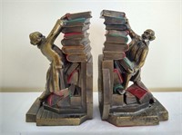 Vintage K & O Bronze Struggling Librarian Bookends