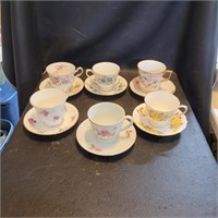 6 Vtg Bone Chine Cups & Saucers