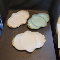 Fire King Relish Dishes, 1 Blue & 2 White