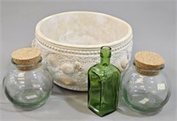 Lot of Glass Bottles and Ceramic Planter