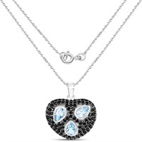 Plated Rhodium 1.44ctw Blue Topaz and Black Spinal