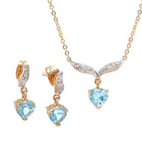 Plated 18KT Yellow Gold 3.10ctw Blue Topaz and Dia