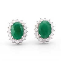 14KT White Gold 1.50ctw Emerald and Diamond Earrin