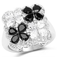 Plated Rhodium 1.36ctw Black Spinel and White Topa
