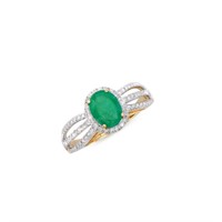 14KT Yellow Gold 1.10ct Emerald and Diamond Ring
