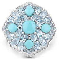 Plated Rhodium 1.87ctw Turquoise and Blue Topaz Ri