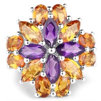 Plated Rhodium 7.96ctw Amethyst and Citrine Ring
