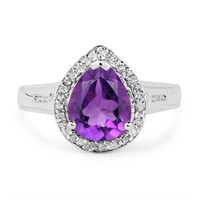 Plated Rhodium 1.45ct Amethyst and White Topaz Rin